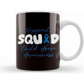 Baskı Dükkanı Support Squad Child Abuse Prevention Month Blue Ribbon Beyaz Porselen Kupa Bardak