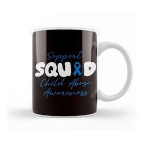 Baskı Dükkanı Support Squad Child Abuse Prevention Month Blue Ribbon Beyaz Porselen Kupa Bardak
