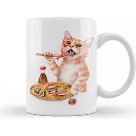 Baskı Dükkanı Sushi Cat 01 Beyaz Porselen Kupa Bardak