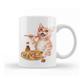 Baskı Dükkanı Sushi Cat 01 Beyaz Porselen Kupa Bardak