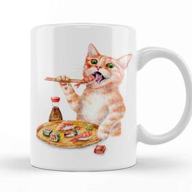 Baskı Dükkanı Sushi Cat 01 Beyaz Porselen Kupa Bardak