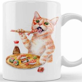 Baskı Dükkanı Sushi Cat 01 Beyaz Porselen Kupa Bardak