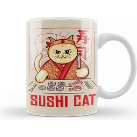 Baskı Dükkanı Sushi Cat Beyaz Porselen Kupa Bardak