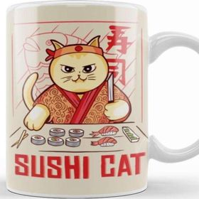 Baskı Dükkanı Sushi Cat Beyaz Porselen Kupa Bardak