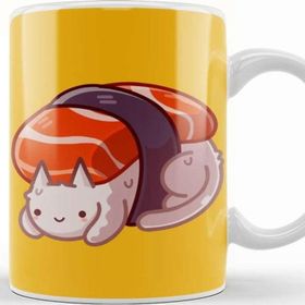 Baskı Dükkanı Sushi Cat Salmon Nigiri Cat Beyaz Porselen Kupa Bardak