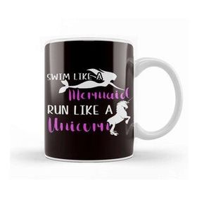 Baskı Dükkanı Swim Like Mermaid Run Like Unicorn Swimmer Runner Athlete Beyaz Porselen Kupa Bardak