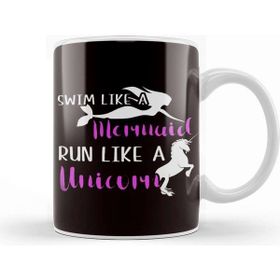 Baskı Dükkanı Swim Like Mermaid Run Like Unicorn Swimmer Runner Athlete Beyaz Porselen Kupa Bardak