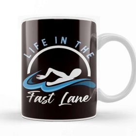 Baskı Dükkanı Swimmer Life In Fast Lane Swimming Athlete Water Sports Beyaz Porselen Kupa Bardak
