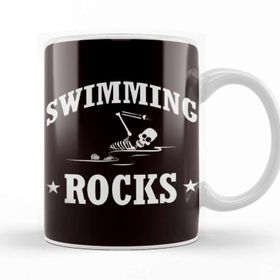 Baskı Dükkanı Swimming Rocks Skeleton Swimmer Swim Water Sports Athlete Beyaz Porselen Kupa Bardak