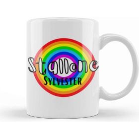 Baskı Dükkanı Sylvester Stallone Retro Rainbow Style Beyaz Porselen Kupa Bardak