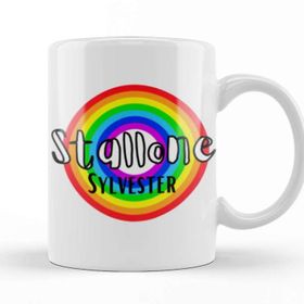 Baskı Dükkanı Sylvester Stallone Retro Rainbow Style Beyaz Porselen Kupa Bardak