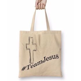 Baskı Dükkanı Team Jesus Bez Uzun Saplı Krem Rengi Çanta