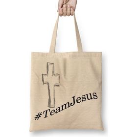 Baskı Dükkanı Team Jesus Bez Uzun Saplı Krem Rengi Çanta