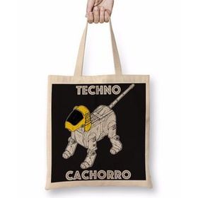 Baskı Dükkanı Techno Cachorro Bez Uzun Saplı Krem Rengi Çanta
