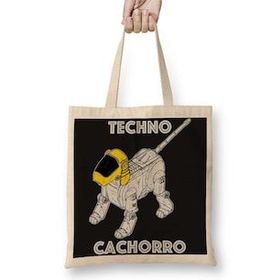 Baskı Dükkanı Techno Cachorro Bez Uzun Saplı Krem Rengi Çanta