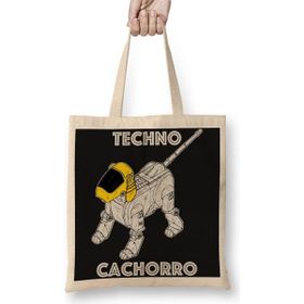 Baskı Dükkanı Techno Cachorro Bez Uzun Saplı Krem Rengi Çanta