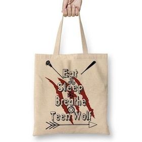 Baskı Dükkanı Teen Wolf Eat Sleep Breathe Bez Uzun Saplı Krem Rengi Çanta