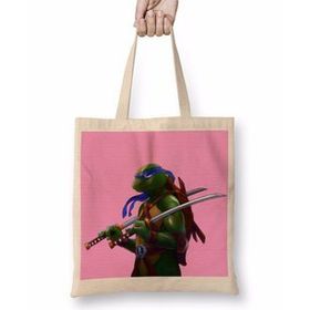 Baskı Dükkanı Teenage Mutant Ninja Turtes Leo Bez Uzun Saplı Krem Rengi Çanta