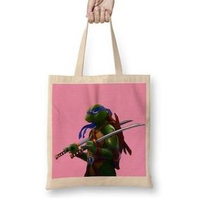 Baskı Dükkanı Teenage Mutant Ninja Turtes Leo Bez Uzun Saplı Krem Rengi Çanta