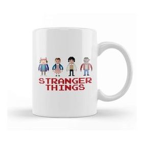 Baskı Dükkanı The Kids Of Stranger Things Pixellated Porselen Beyaz Kupa Bardak