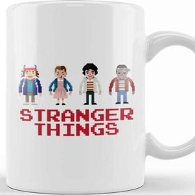 Baskı Dükkanı The Kids Of Stranger Things Pixellated Porselen Beyaz Kupa Bardak