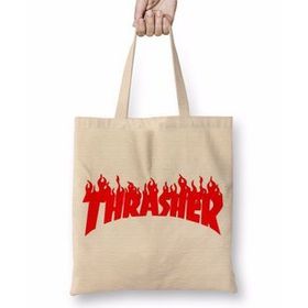 Baskı Dükkanı Thrasher Kırmızı Logo Bez Çanta