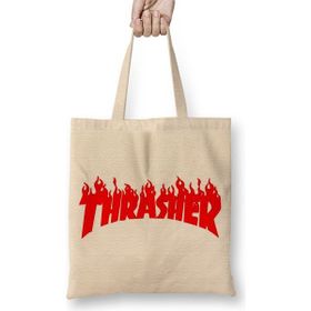 Baskı Dükkanı Thrasher Kırmızı Logo Bez Çanta