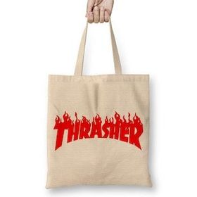 Baskı Dükkanı Thrasher Kırmızı Logo Bez Çanta