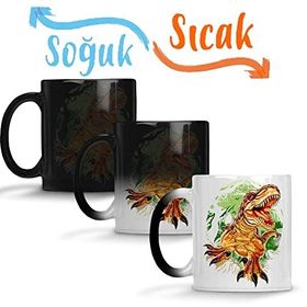 Baskı Dükkanı Tiranossaurus Rex T Rex Dinazor Sihirli Porselen Kupa