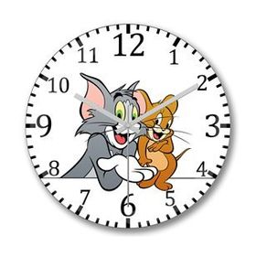 Baskı Dükkanı Tom Ve Jerry1 Bombeli Gerçek Cam Duvar Saati