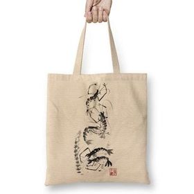 Baskı Dükkanı Traditional Chinese Painting Shrimp Gathering Bez Kadın Günlük Çanta
