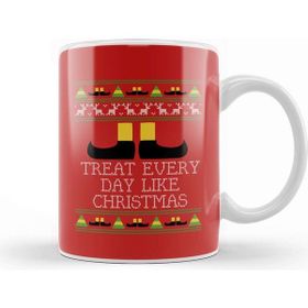 Baskı Dükkanı Treat Every Day Like Christmas Elf Quote Knit Porselen Beyaz Kupa Bardak