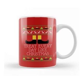 Baskı Dükkanı Treat Every Day Like Christmas Elf Quote Knit Porselen Beyaz Kupa Bardak