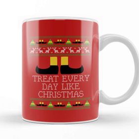 Baskı Dükkanı Treat Every Day Like Christmas Elf Quote Knit Porselen Beyaz Kupa Bardak