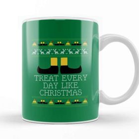 Baskı Dükkanı Treat Every Day Like Christmas Elf Quote Knit Porselen Beyaz Kupa Bardak