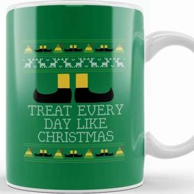 Baskı Dükkanı Treat Every Day Like Christmas Elf Quote Knit Porselen Beyaz Kupa Bardak