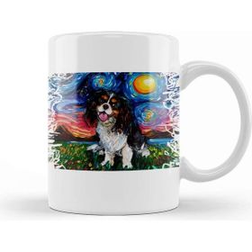 Baskı Dükkanı Tri Color Cavalier King Charles Spaniel Night 01 Porselen Beyaz Kupa Bardak
