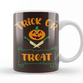 Baskı Dükkanı Trick Or Treat Pumpkin Head Typography Porselen Beyaz Kupa Bardak