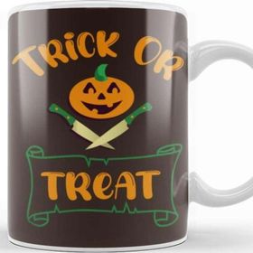 Baskı Dükkanı Trick Or Treat Pumpkin Head Typography Porselen Beyaz Kupa Bardak