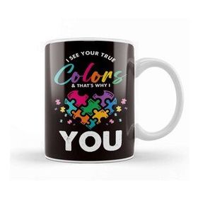 Baskı Dükkanı True Autism Colors Autistic Awareness Ribbon Special Needs Porselen Beyaz Kupa Bardak