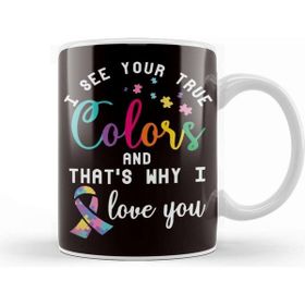 Baskı Dükkanı True Autism Colors Autistic Awareness Ribbon Special Needs Porselen Beyaz Kupa Bardak