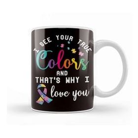 Baskı Dükkanı True Autism Colors Autistic Awareness Ribbon Special Needs Porselen Beyaz Kupa Bardak