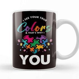 Baskı Dükkanı True Autism Colors Autistic Awareness Ribbon Special Needs Porselen Beyaz Kupa Bardak