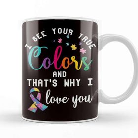 Baskı Dükkanı True Autism Colors Autistic Awareness Ribbon Special Needs Porselen Beyaz Kupa Bardak
