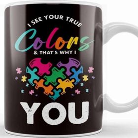 Baskı Dükkanı True Autism Colors Autistic Awareness Ribbon Special Needs Porselen Beyaz Kupa Bardak