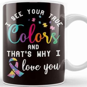 Baskı Dükkanı True Autism Colors Autistic Awareness Ribbon Special Needs Porselen Beyaz Kupa Bardak
