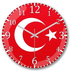 Baskı Dükkanı Türk Bayrağı Sessiz Bombeli Gerçek Cam Duvar Saati