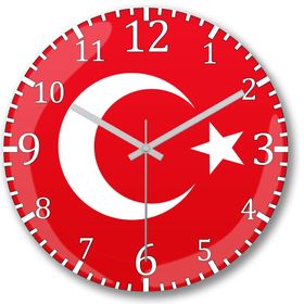 Baskı Dükkanı Türk Bayrağı Sessiz Bombeli Gerçek Cam Duvar Saati