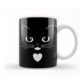 Baskı Dükkanı Tuxedo Cat Face With Heart Cute Ginger Cat Kedi Porselen Beyaz Kupa Bardak