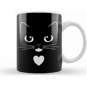 Baskı Dükkanı Tuxedo Cat Face With Heart Cute Ginger Cat Kedi Porselen Beyaz Kupa Bardak